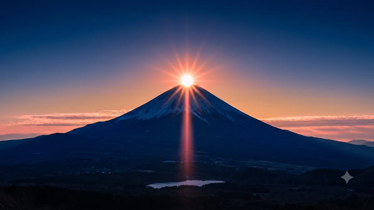 山頂に太陽が重なるダイヤモンド富士