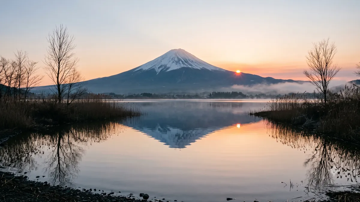 湖面に映る逆さ富士