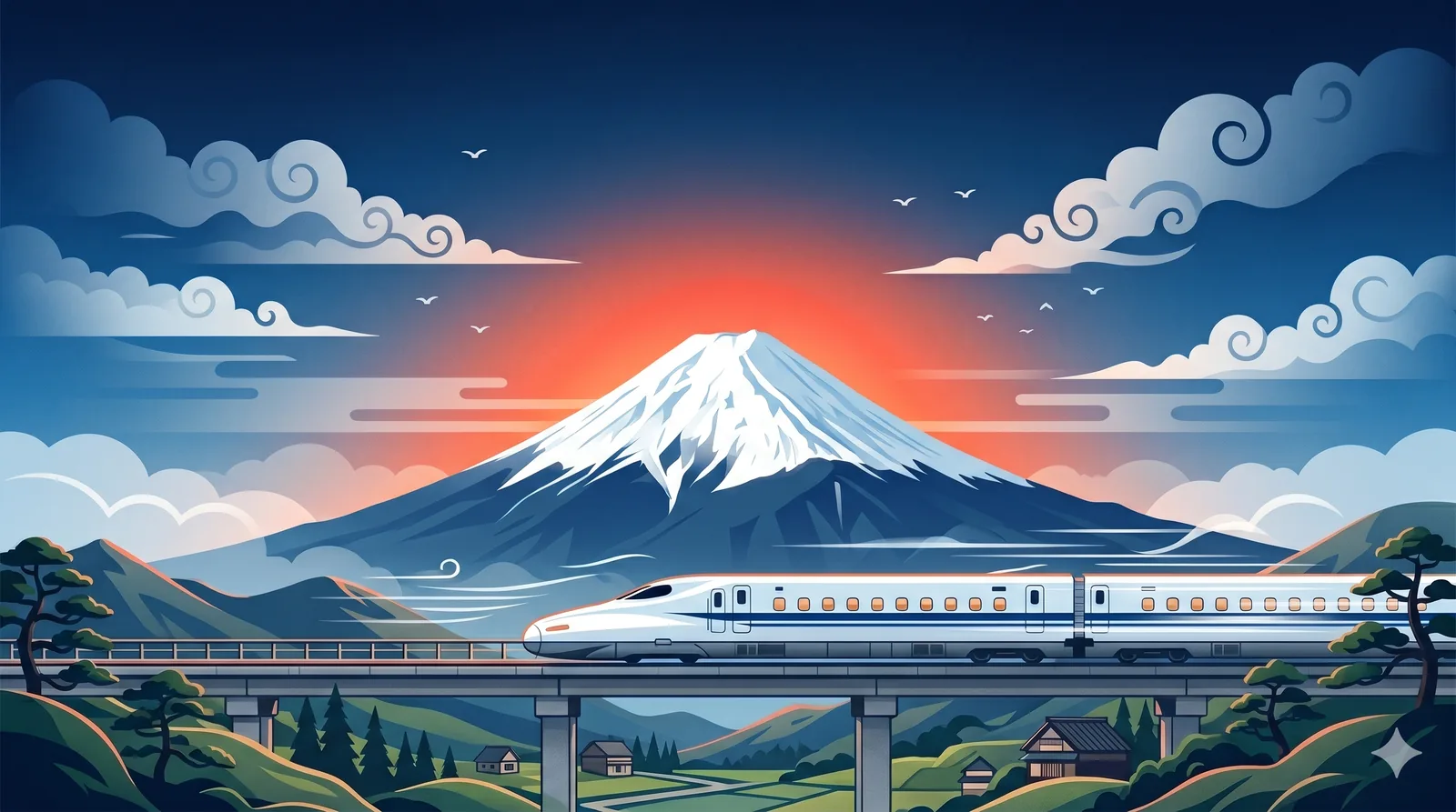 新幹線と富士山のイラスト